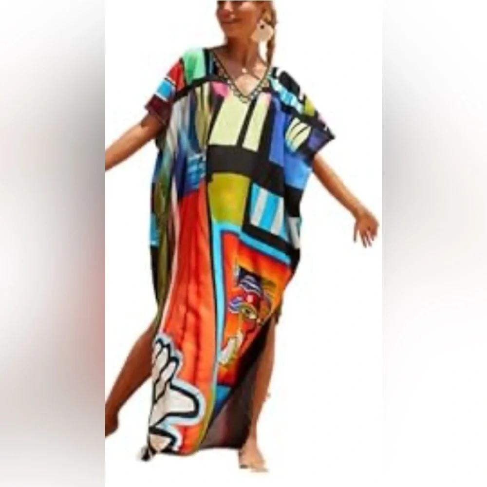 Colorful Abstract Kaftan Dress /beach coverup